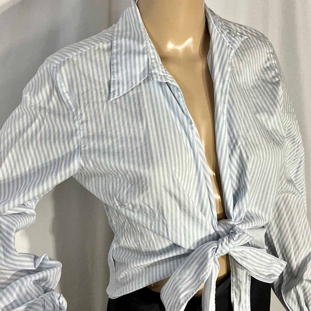 Banana Republic Sz Med Front Tie Shirt Blue & White Stripe Womens 291134